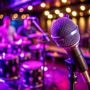 Closeup Microphone Neon Light